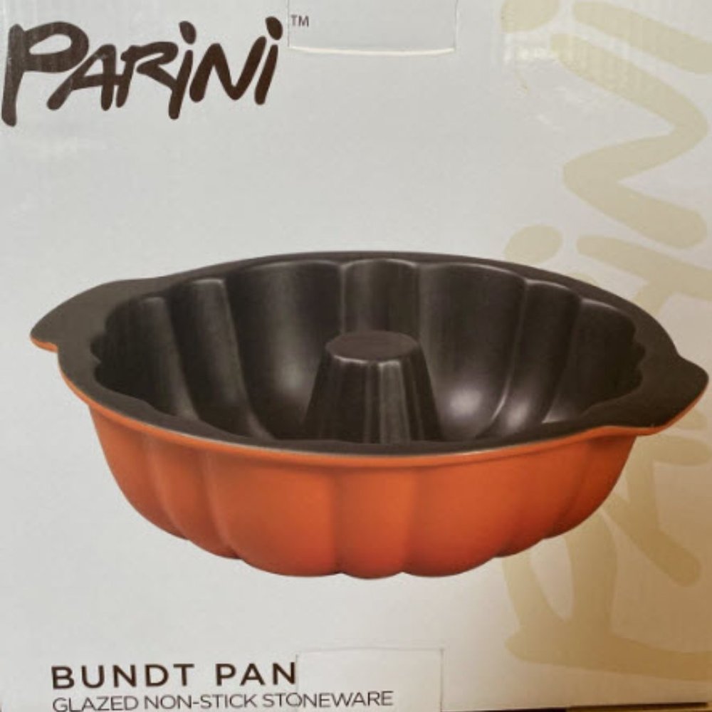 Parini Orange Bundt Pan Glazed Non Stick Stoneware NEW Without Box